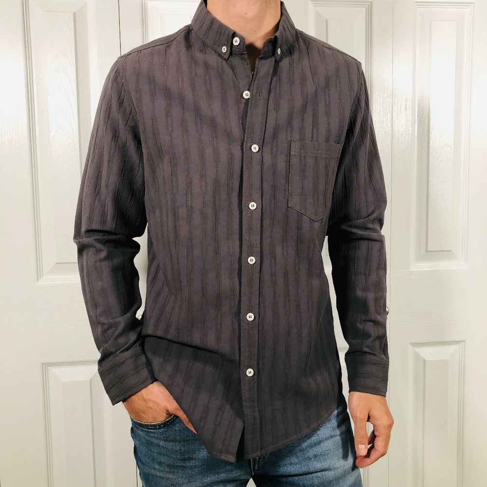 Oxford Lads Textured Grey Long Sleeve Shirt S